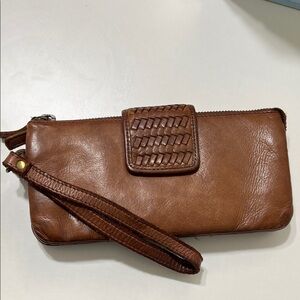 Elegant Brown Leather Wristlet Clutch